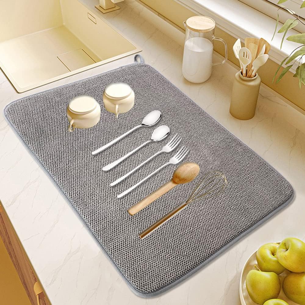 2Pack Large Dish Drying Mat for Kitchen Counter, 24 x 17 Inch Microfiber Absorbent Dish Drying Pad, Large Size Dishes