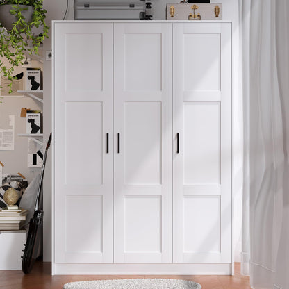 Fenghua Lizhi 3 Doors Wooden Wardrobe Closet Armoire, White Storage Cabinet for Hanging Clothes, Bedroom Large Capacity Freestanding Armoire,Wood Wardrobe Combination with Shelves