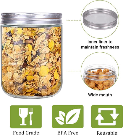 6 Pack 16 oz Glass Jars with Lids, Kitchen Canisters for Food Storage, Pantry Organization for Flour, Sugar, Coffee