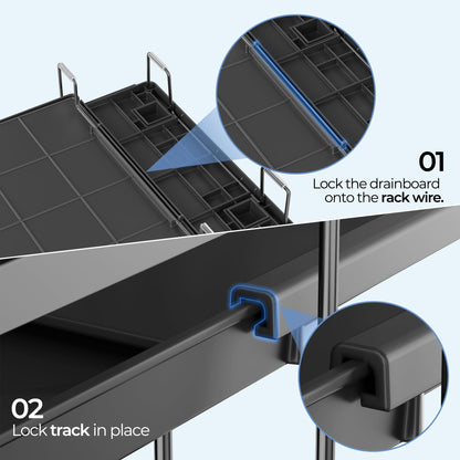 Pantasia Large Dish Drying Rack, Expandable Dish Rack for Kitchen Counter, Dish Drainer with Drainboard Set, Multifunctional Dishrack with Utensil & Cup Holder, 13.4"-28.7" L x 11.8" W x 7.8" H, Black