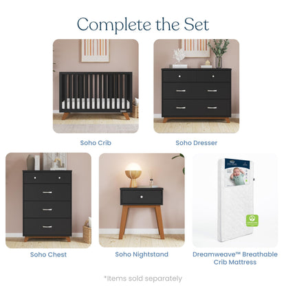 Child Craft SOHO 4-in-1 Convertible Crib, Baby Crib Converts to Day Bed, Toddler Bed and Full Size Bed, 3 Adjustable Mattress Positions, Non-Toxic, Baby Safe Finish (Ebony)