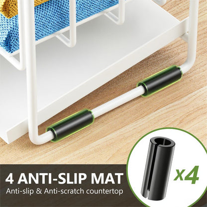Cisily White 2-Tier Kitchen Sink Caddy Organzier Rack with Flexible Dish Brush Holder, Sponge Holder for Kitchen Sink Countertop Organization Storage,Home Decor Accessories