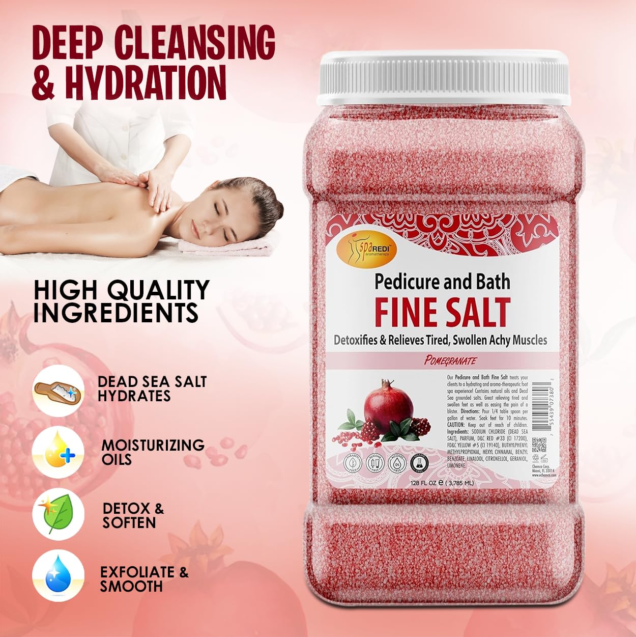 SPA REDI - Detox Foot Soak Pedicure and Bath Fine Salt, Lavender and Wildflower, 128 Oz - Made with Dead Sea Salts, Argan Oil, Coconut Oil, and Essential Oil, Hydrates, Softens and Moisturizes