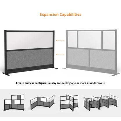 Stand Up Desk Store Expanse Modular Wall | 70'' x 48'' Wall | Expandable Partition Room Divider with Rearrangeable Frosted Acrylic & Sound Absorbent Wide Panels (Black Frame)