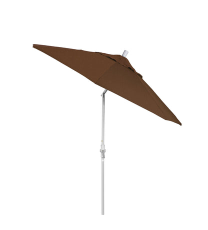 California Umbrella 9' Round Aluminum Pole Fiberglass Rib Market Umbrella, Crank Lift, Collar Tilt, White Pole, Teak Olefin