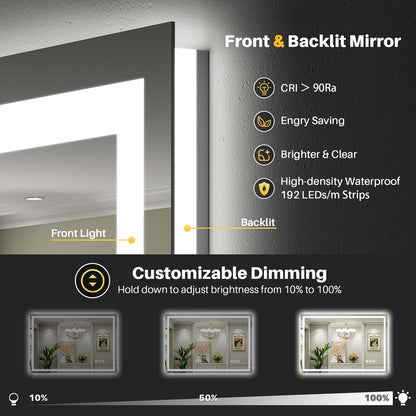 Briivue 72x32 Inch LED Bathroom Mirror with Lights, Backlit & Front Lit, Anti-Fog Lighted Bathroom Vanity Mirror for Wall, Memory Function, Dimmable, HD Tempered Glass, Shatter-Proof
