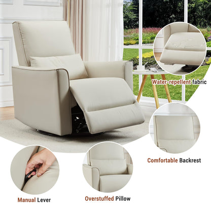 GarveeHome Recliner Chair, 360° Swivel Rocker Glider Nursery Chair with Padded Armrest and Deep Seat, PU Leather Upholstered Reclining Sofa Chair for Living Room, Bedroom and Nursery (White)