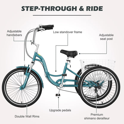 ABORON Adults Tricycle, 3 Wheels Bike for Adult, Tricycle for Adults, Double-Wall Wheel Rims, for Women Men Exercise Outdoor Sports