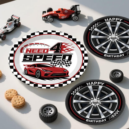 Need Four Speed Birthday Decorations Banner 4th Race Car Cake Topper Racing Balloons Plates and Napkins Need 4 Speed Decorations 4th Birthday 4 Year Old Boy Decorations