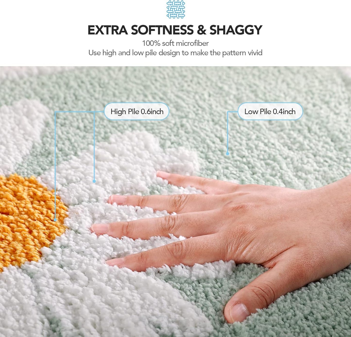 Green Bathroom Rug, Ultra Soft Microfiber Shaggy Mats, 17''x 25'', Extra Absorbent Non-Slip Bathroom Carpet