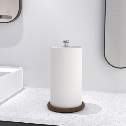 Countertop VEHHE Wooden Paper Towel Holder with Weighted Base, One-Handed Tear Paper Towel Holder Stand with Damping