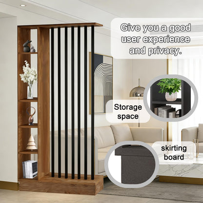 Room Divider with Shelves, Wall Room Divider with Storage Shelf, Easy to Assemble, Suitable for Home and Office Decoration (A Golden Oak + Black, 39.4in)