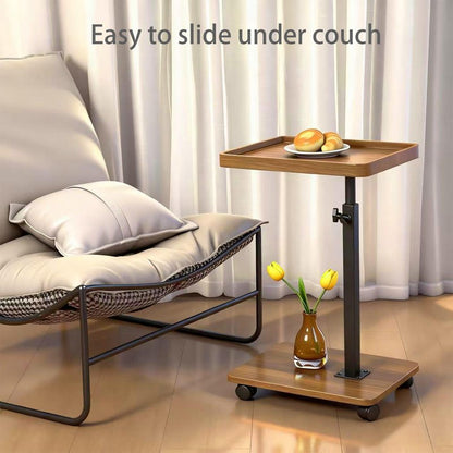 Adjustable Height Couch Tables that Slide Under Sofa, 360° Swivel Modern Tv Tray Table with Wheel, C Shaped End Table for Couch, C Table for Small Place, Perfect for Livingroom, Bedroom