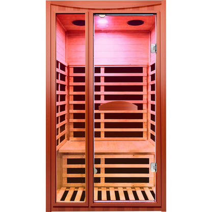 OUTEXER Far Infrared Sauna Home Sauna Spa Room for 1-2 Person Low-EMF Canadian Hemlock Wood 1550W Indoor Saunas with 7 Color Light 39.3 * 35.4 * 74.8Inch