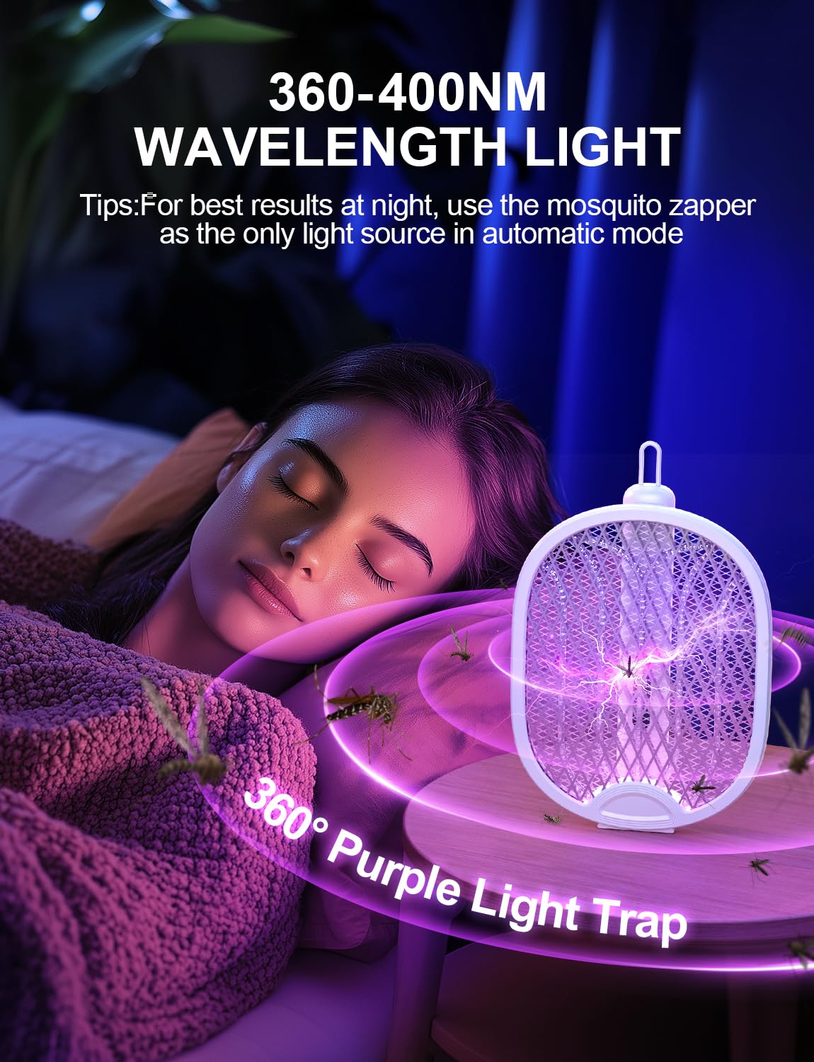 WOCVRYY Electric Fly Swatter 3 in 1 Bug Zapper Racket with 4000V 1800mah Battery 5-Layer Safety Mesh 180° Foldable Electric Mosquito Swatter Suitable for Indoor or Outdoor