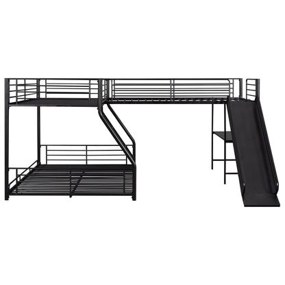 Acosure L-Shaped Twin Over Full Bunk Bed with Twin Size Loft Bed Frame Have Desk/Slide/Integrated Ladder/Full-Length Guardrails/Metal Slats Support/Easy to Assemble,for Adult Boy Girl,Black