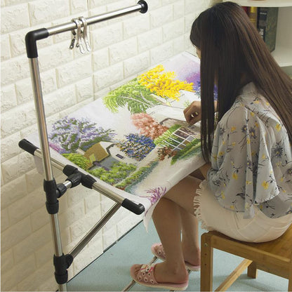 ELUKHT Adjustable Embroidery Stand with Pulley, 360°Rotated Needlework Floor Frame, Standing Embroidery Lap Table, Cross Stitch Craft Stand for Art Craft Sewing Holder