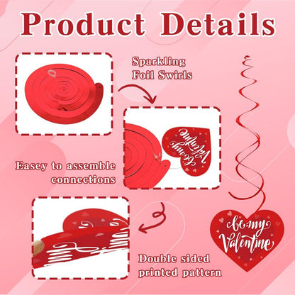Valentine's Day Decorations-40 Pcs Hanging Swirls, Red Conversation Hearts Cards and Foil Double Swirls - Ceiling Hanging Decor for Valentine Party, Classroom, Home