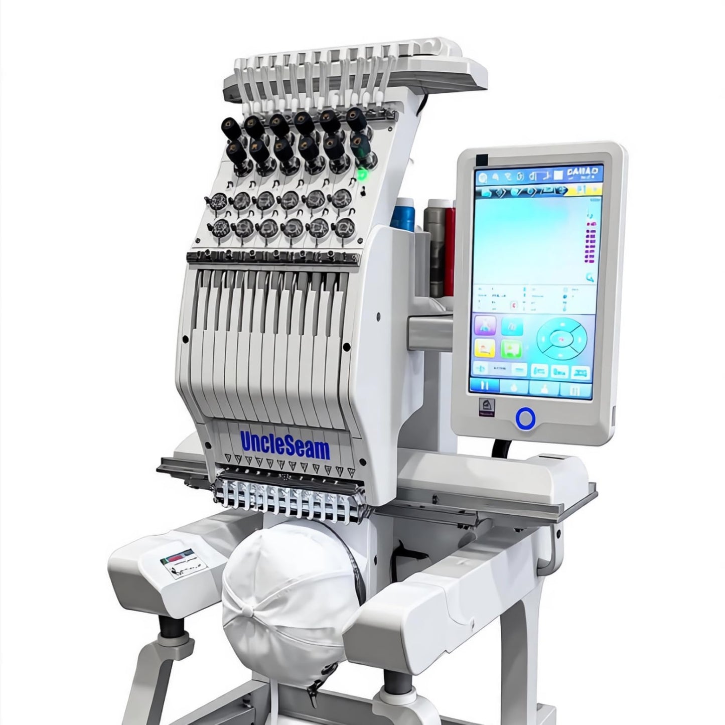 UncleSeam 15-Needle Commercial Embroidery Machine, 12"x 8" Embroidery Area, Easy to Use for Flat Embroidery, Hats, T-Shirts, Auto Color Change & Trim, Supports WiFi/USB Transfer (15-Needle with Stand)