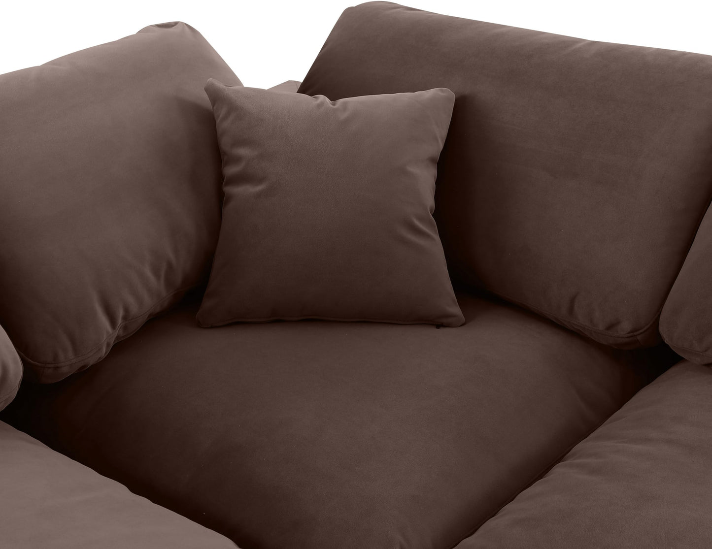 Meridian Furniture 189Brown-S80 Comfy Collection Modern | Contemporary Upholstered Modular Sofa with Soft Brown Velvet, Down Feather Cushions, 80" W x 40" D x 34.5" H, Brown