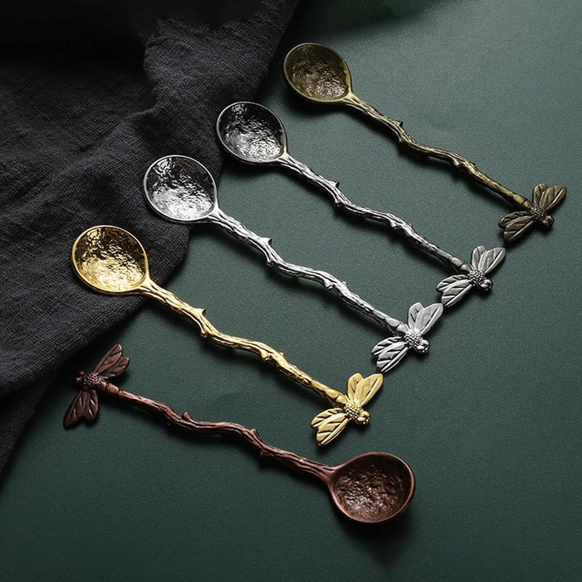 Gold Retro Dragonfly Spoon, Stainless Steel Coffee Teaspoon, Creative Sugar Spoon for Kitchen