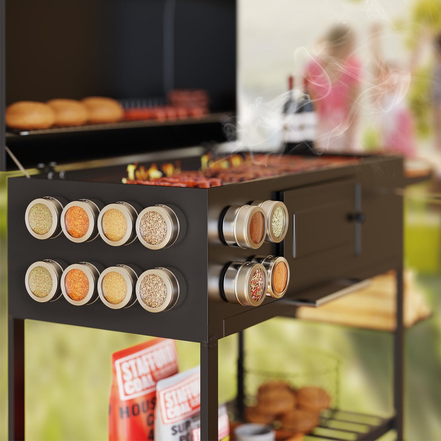 Vetacsion Set of 16 Magnetic Spice Tins with 4 Metal Wall-Plates,100 Preprinted Seasoning Label Stickers,2 Styles for 3 oz Herb Jars