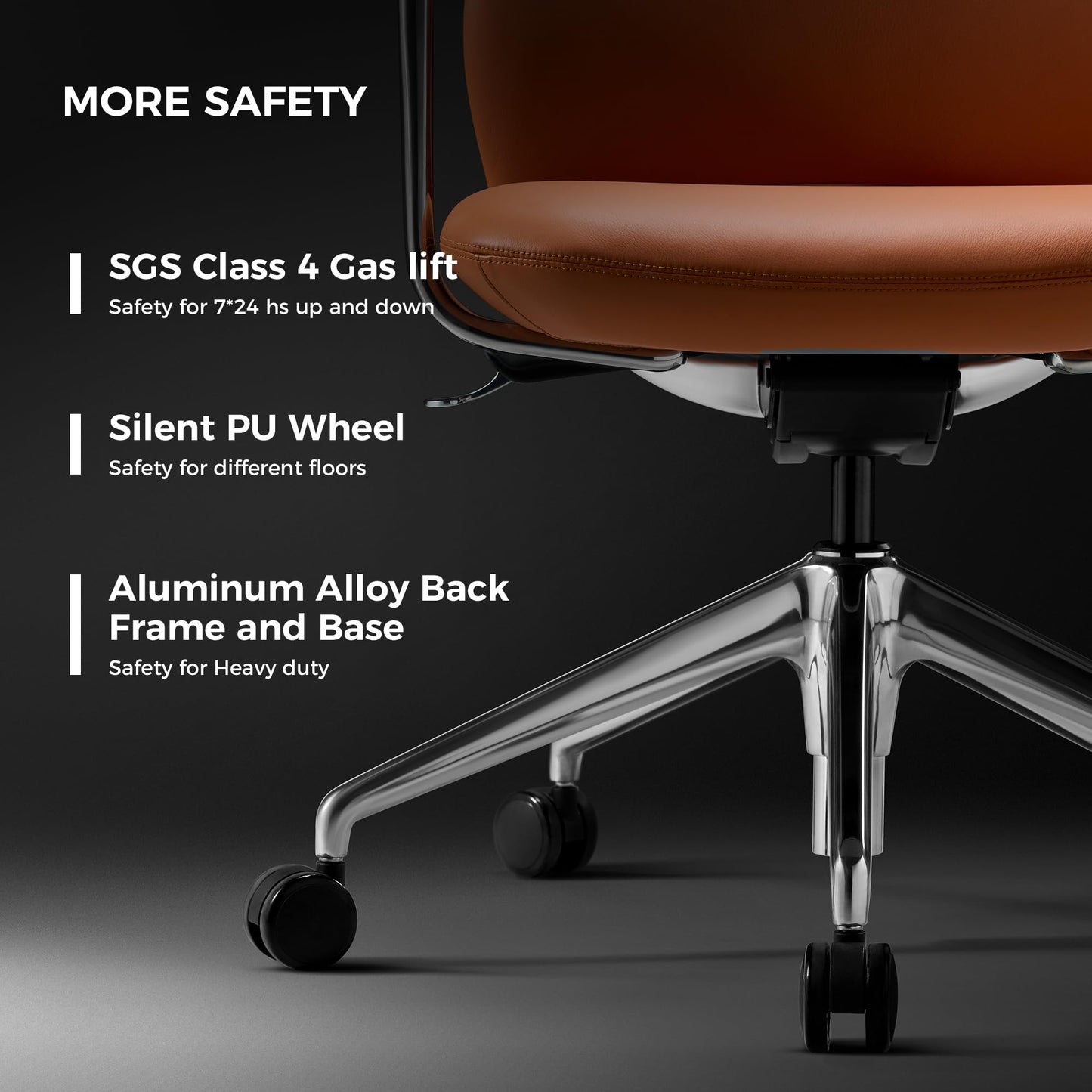 TOMU Executive Leather Office Chair, Top Grain Genuine Leather Executive Chair High Back with headrest, Adjustable Tilt & Height, Ergonomic Swivel Chair with Wheels (Orange)