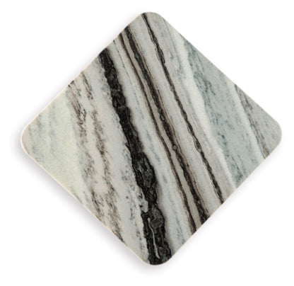 Signature Design by Ashley Baretton Contemporary Marble Accent Coffee Table with Cross Pedestal Base, Neutral Palette, Sculptural, Artful, Top to Floor 14.38", Black, White and Taupe Tones