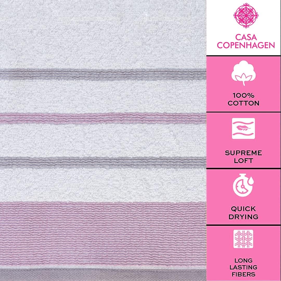 6Pcs 100% Set- 600GSM, 2Bath 2Hand 2Washcloths, Set CASA COPENHAGEN White Bay Egyptian Cotton Large Designer Towels