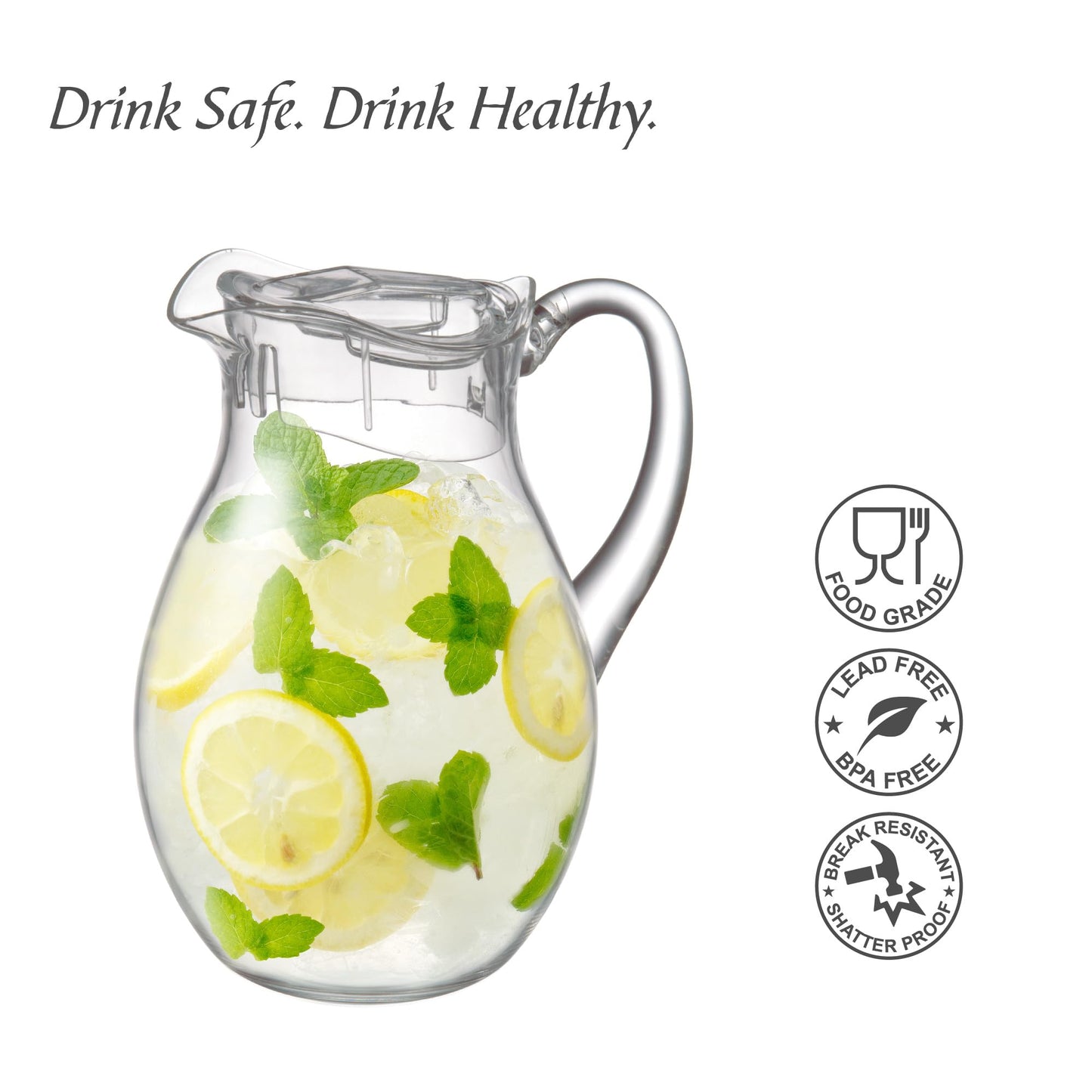 Amazing Abby - Bubbly - 2-Pack Acrylic Pitcher (72 oz), Clear Plastic Water Pitcher with Lid, Fridge Jug, BPA-Free, Shatter-Proof, Great for Iced Tea, Sangria, Lemonade, Juice, Milk, and More