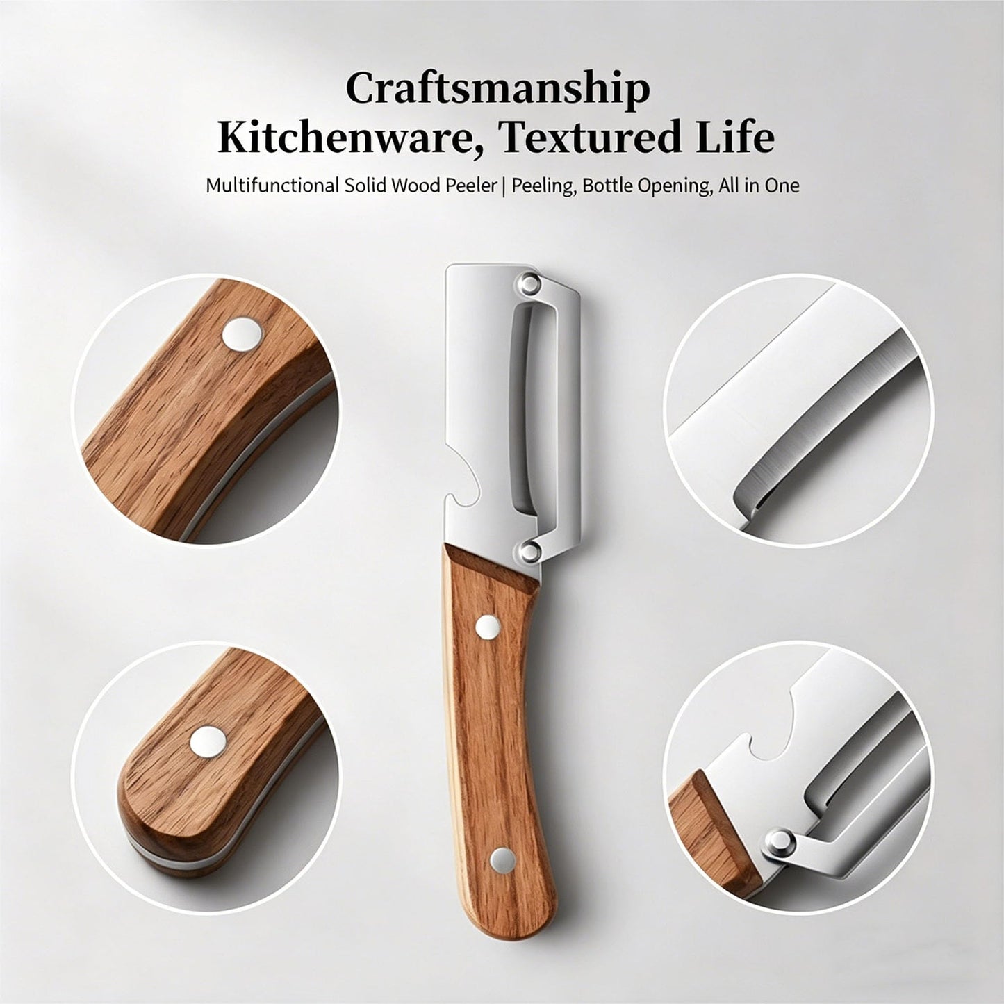 2 Pack 2 in 1 Multi Functional Vegetable Peelers, Kitchen Tool with Wooden Handl and Bottle Opener,Stainless Steel Potato Peelers, Kitchen Fruit & Veggie Peelers with Ergonomic Grip