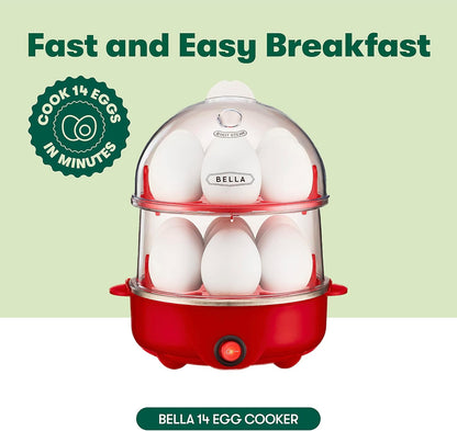 bella Rapid Electric Egg Cooker - 14 Egg Capacity Omelet Maker with Auto Shut Off, Red