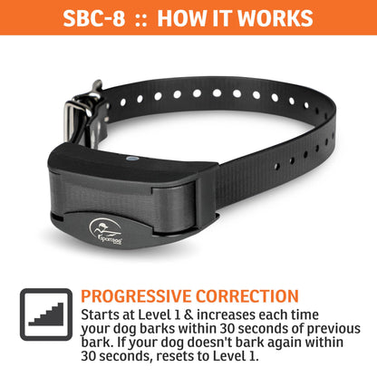 SportDOG Brand NoBark SBC-8 Bark Control Collar - Static Collar with Progressive Correction - Waterproof - Static Stimulation - Dogs 8 lbs & up