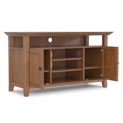 SIMPLIHOME Amherst TV Stand - 54 inch Wide Solid Wood Media Console in Medium Saddle Brown, Transitional Entertainment Center for Living Room for TVs up to 60 Inches with Shelves and Cable Management