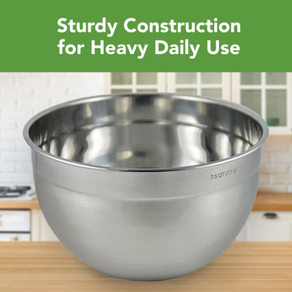 Tovolo XL Mixing Bowl Stainless Steel 7 Quart Extra Large Metal Mixing Bowls, Dishwasher Safe Big Deep Metal Bowl for Baking and Cooking Prep with Easy Pour Lip, Bowl for Salad Mixing Bread Kneading