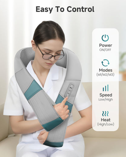 Snailax Cordless Massager - Shiatsu Neck and Shoulder Massager with Heat, Portable, Lumbar, Back Electric Massage Pillow, Christmas Gift