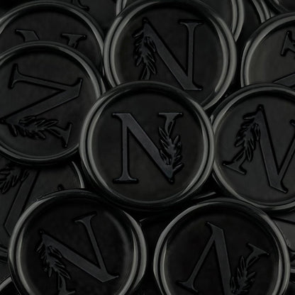 50Pcs Black Wax Seal Stickers Handmade Vintage Botanical Leaves Adhesive Letter Wax Stickers for Wedding Party Invitations, Envelope, Gift Wrap, Christmas(Initial N, Black)