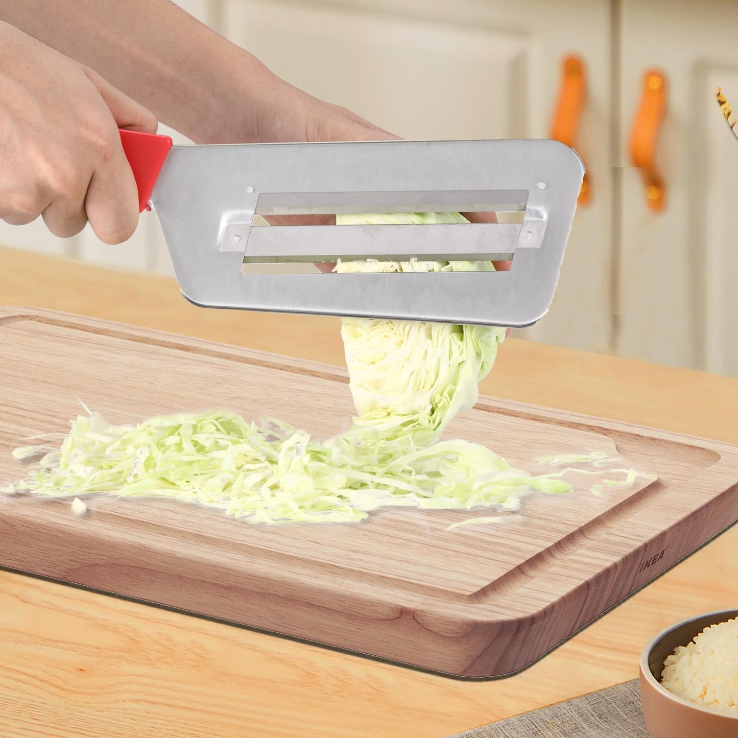 Cabbage Chopper Shredder, 2 Pack Cabbage Cutter Knife Kitchen Slicer Sauerkraut Cutter Coleslaw Grater, Sharp Stainless Steel Blades, Black & Red Handle