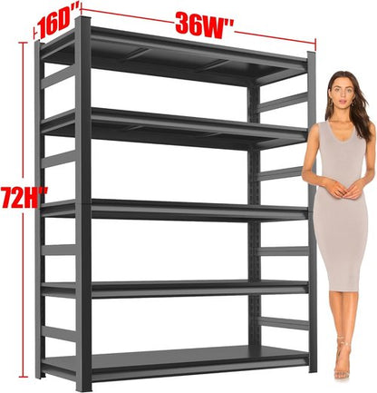 **Regine Switzerland Heavy-Duty Metal Garage Shelving Unit - 5-Tier Adjustable Storage, 3000 lbs Capacity, Black, 72"**