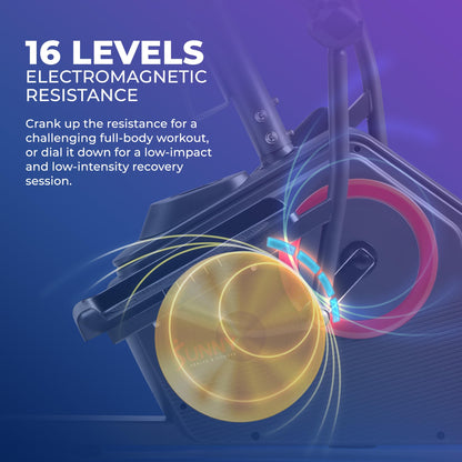 Sunny Health & Fitness Electromagnetic Recumbent Cross Trainer Exercise Elliptical Bike w/Arm Exercisers, Easy Access Seat & Exclusive SunnyFit® App Enhanced Bluetooth Connectivity - SF-RBE4886SMART