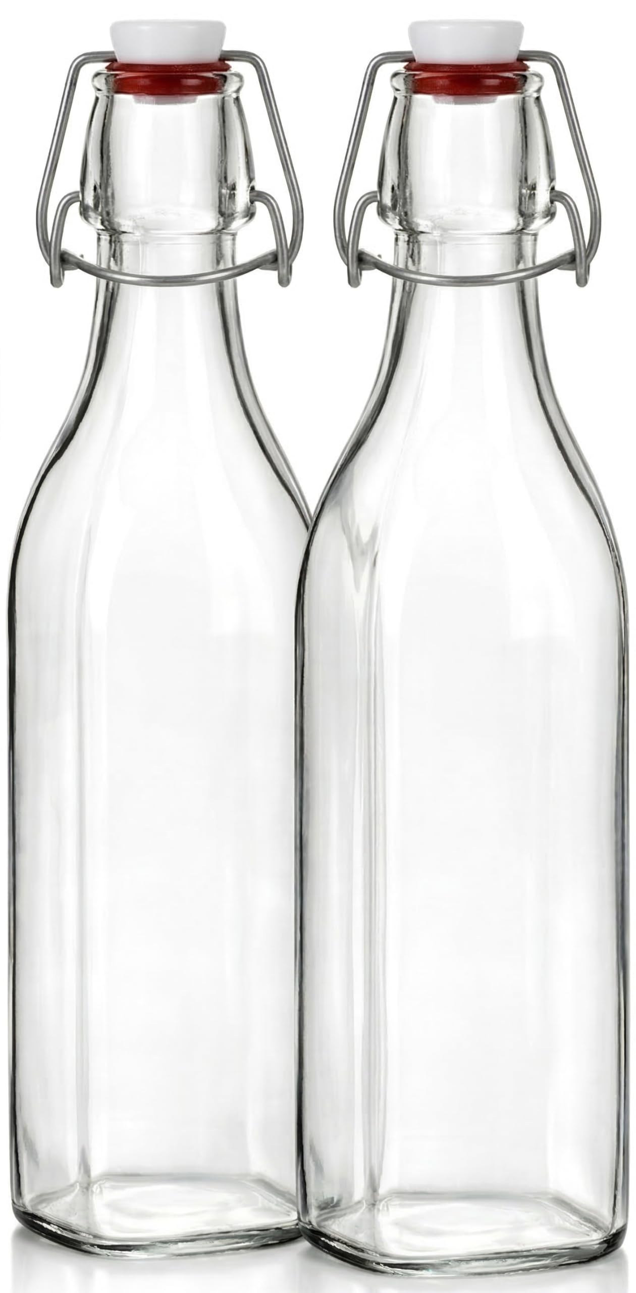 Clear SQUARE Swing Top Glass Bottles With Lids - 33.75 Oz - Airtight Flip Top Glass Water Bottles Great For Oil And Vinegar, Beverages, Juices, Smoothies - (2 Pack) (Not For Carbonated Beverages)