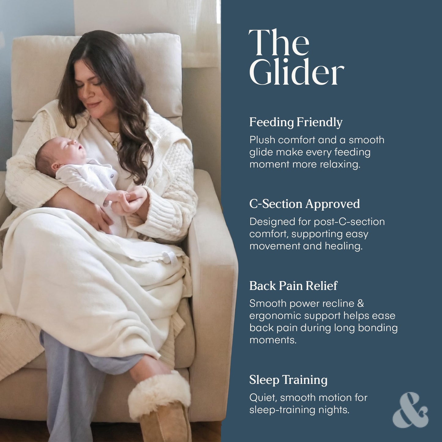 Nurture& The Glider Premium Power Recliner Nursery Glider Chair with Adjustable Head Support | Designed with a Thoughtful Combination of Function and Comfort | Built-in USB Charger (Ivory)