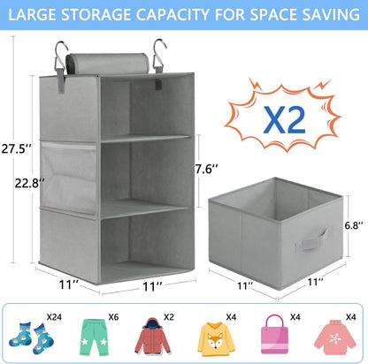 3-Shelf Closet 2 Pack Closet Closet 22.8" 11" 11" punemi Hanging Organizer, Hanging Organizer with Drawers, Foldable