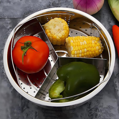 Stainless Steel Vegetable Steamer Basket, Insert Steaming Rack with Handle, Mesh Steaming Basket Holder Trio Separator Set for Pressure Cooking(SIZE:21 * 13cm)