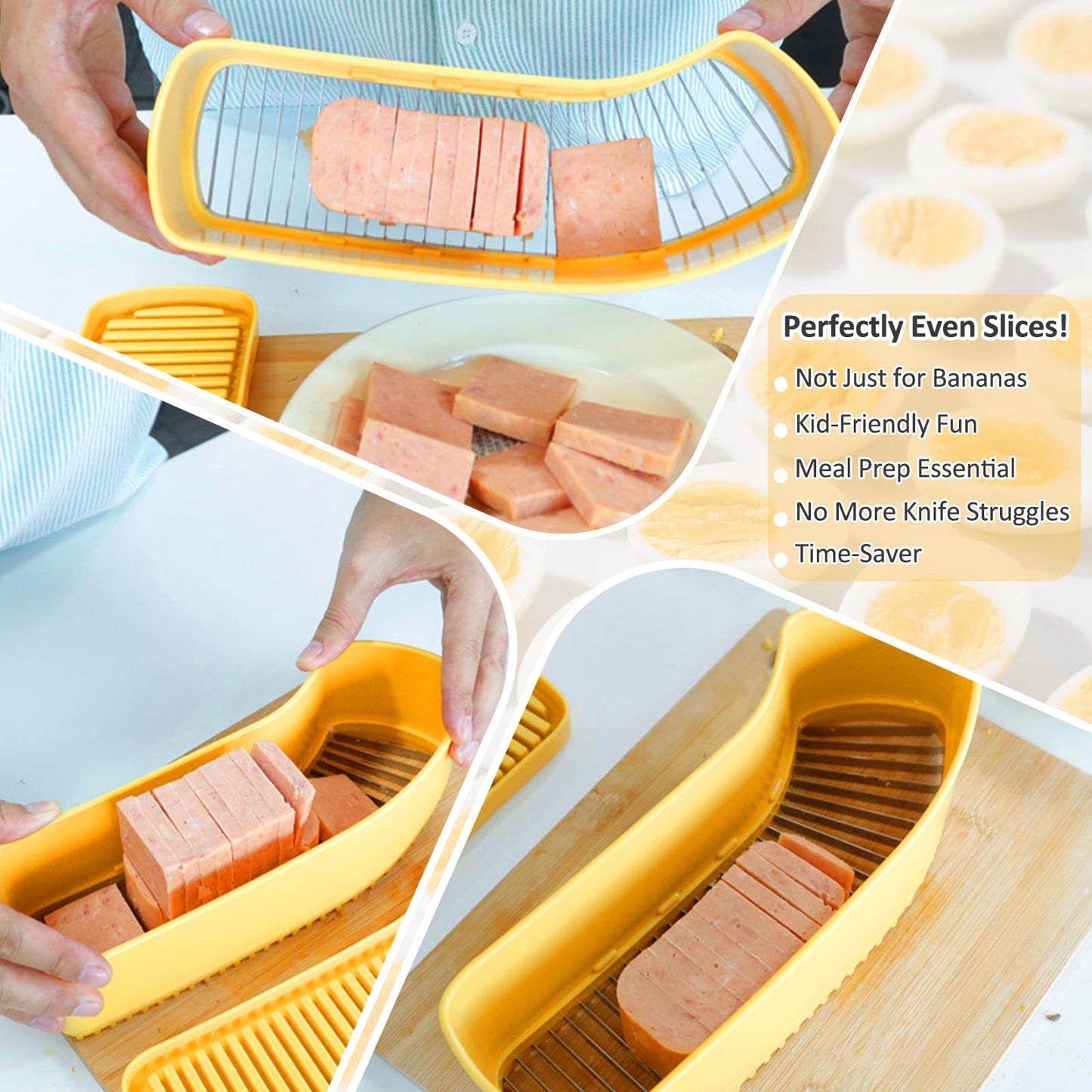 JAYVAR Extra Large Banana Slicer, Spam Slicer, Egg Cutter for Hard Boiled Eggs, Cheese Butter Cutter for Hot Dog Slicing, Multipurpose Strawberry Slicing Kitchen Gadgets for Fruits and Vegetables