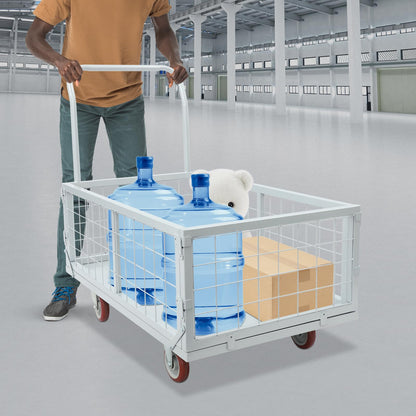 2200lbs Heavy Duty Platform Truck Cart, Steel Panel Truck, 4-in-1 Convertible, 38x23in Cage, Multi-Purpose Push Cart with Swivel & Brake Casters, for Groceries Garage Warehouse