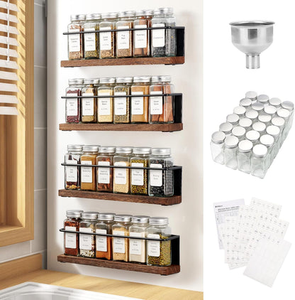 24 216 1 Set Magnetic Spice Rack with Jars, Labels, Steel Funnel for RefrigeratorMicrowave Oven - Full of Spice