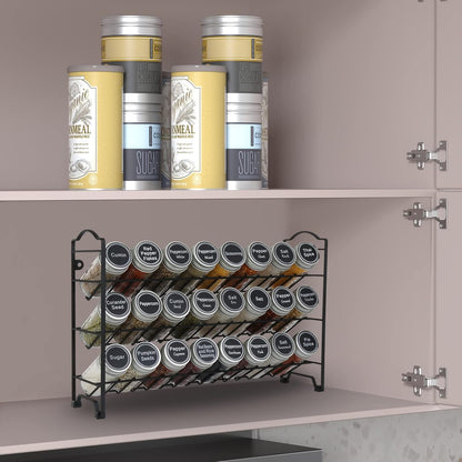SWOMMOLY 3 Tier Spice Rack Organizer with 24 Empty Round Spice Jars, 396 Spice Labels, Funnel and Chalk Marker