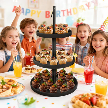 OugeWood Cupcake Stand for 50 Cupcakes,Cupcake Stand 2 PACK Metal 3 Tier Cupcake Tower Black Tiered Tray Stand Cupcake Holder Stand Cake Stand Serving Trays Dessert Stands with Handle for Party
