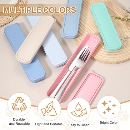 uxcell 2 Pcs Travel Utensil Holders with Case, 10.8" Portable Flatware Box with Slot Stand Reusable Plastic Travel Cutlery Case for Fork Spoon Chopsticks Lunch Box, Pink (Flat Cover)
